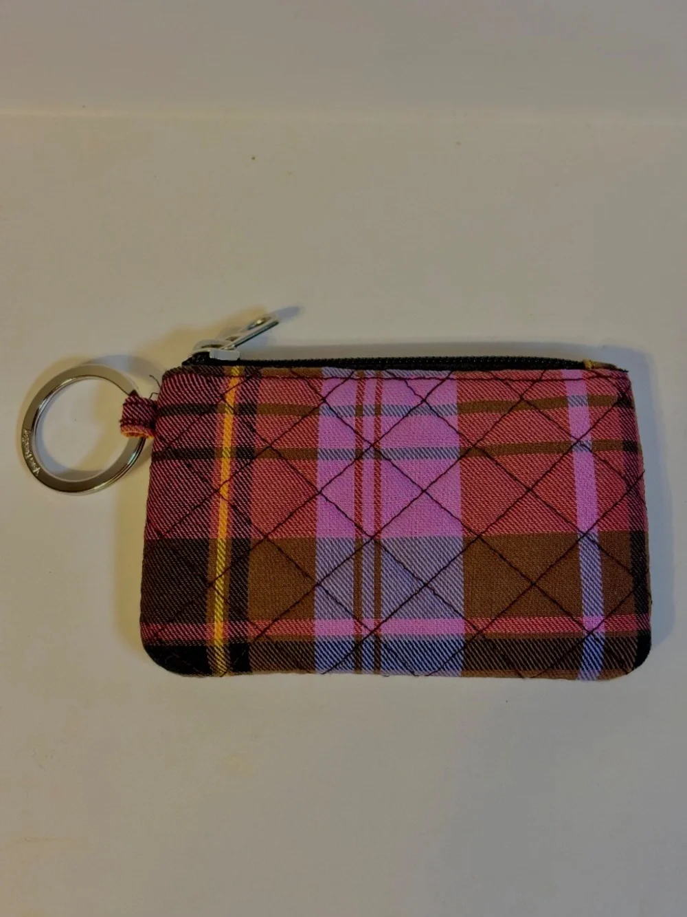 Vera Bradley Womens Zip ID Card Holder Coin Pouch Case Cozy Plaid Bloomcore Cute